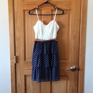 White and blue polka dot spring dress
